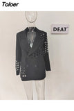 Fashion Women's Blazer Notched Collar Hollow Out Design Double Breasted Solid Color Suit Jackets Spring 2023 New