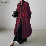 Vintage Women Check Sundress 2022 ZANZEA Autumn Shirt Dress Long Sleeve Maxi Vestidos Female Button Lapel Robe Femme