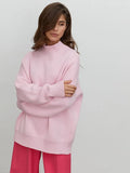 Women Turtleneck Knitted Sweater Simple Loose Long Sleeve Solid Pullover Top Autumn Winter Warm Casual Oversized Lady