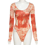 Dye Women Bodysuits Stretchy Printed High Neck 2021 Autumn New Sexy Long Sleeve Bodycon