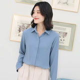 Simplicity Chiffon Shirt and Tops 2021 New Women Solid Colors Casual Long Sleeve Blouse Lady Office OL Shirts