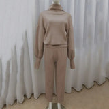 2022 Autumn New Women's Turtleneck Knitted Sweater Set Elegant Long Sleeve Pullover & Elastic Pants 2-Piece Casual Women's