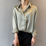 Shirts Fashion Long Sleeve Blouse Women Autumn Vintage Button Up White Loose Woman's Shirts Female Silk Shirt Women