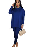 Solid Turtleneck Long Sleeve Loose Top and Match Pants Two Piece