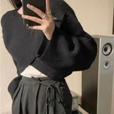 Long Sleeve Cross Irregular Knitted Sweater Women's Short Pullover Sweaters Autumn Winter 2022 Streetwear Y2K Tops