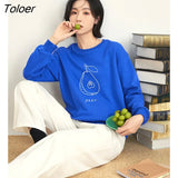 Women Fleece Sweatshirt 2022 Winter Long Sleeve O Neck Loose Hoodie Pear Print Warm Basic Casual Streetwear
