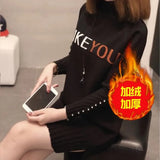 Knit Sweater Pullover NEW Autumn Winter Clothes Half Turtleneck Long-sleeved Bead Medium long Jumper Sweater Female
