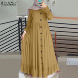 Casual Solid Puff Sleeve Ladies Kaftan Sundress ZANZEA Vintage Chiffon Dress Women 2022 Spring Ruffle Maxi