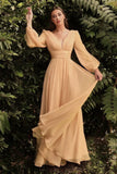 Dress New Long-Sleeved Chiffon Sexy Temperament Deep V Side Button Bridesmaid