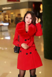 Length Wool Coats Women Fur Collar Splice Blends Korean Full Sleeve Double Breasted Lace Up Belt Thick Warm Winter Jackets-Outfit