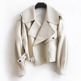 VAREY LIN 2022 Spring Women Biker Jacket Pu Leather Jacket Casual Outwear Black Short Loose Soft Faux Leather Jacket