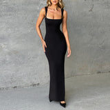 Toloer And Summer 2024 Women's New Temperament Dress French One Word Collar Slim Solid Color