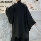 Men Cardigan Open Stitch Loose Long Sleeve Streetwear Jackets Retro Punk Solid Color Long Coats Mens Cloak Capes
