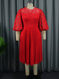 Lace Lantern Sleeve Dress Elegant Commuter Style Fold Dress