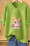 100% Cotton L-5XL T Shirt Plus Size Tshirt Short Sleeve Cartoon Women Top Summer Sweet Couple V Neck Oversized T