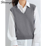 Knitted Vests For Women Spring 2022 Sleeveless Sweaters V Neck Casual Loose Vest Vintage Woman Knittrd Women Vest