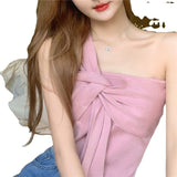 A Sexy Oblique Shoulder Knitting Small Sling Vest For The Summer New Hanging Neck Sleeveless Boobs Hottie