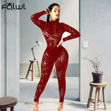 Fall Streetwear Print O Neck Jumpsuit Rompers Womens Long Sleeve Jumpsuits Black Mesh One Piece Outfits Bodycon