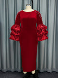 Design Pile Heap Sleeve Nail Bead Dress High-Rise Party Evening Dress Party