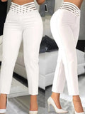 E-Commerce Independent Station Women's Wear Hollowed-Out Belt Trousers High-Waisted Pencil Trousers-Outfit