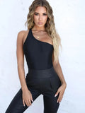 one shoulder bodysuit Backless opening Thick shoulder strap Cheeky cut bottom drop