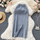 Solid Color Skirt Winter With Sweater High Waist Thin Temperament Open Elastic Knitted Hip Long