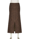Leather Skirt Women Street Style Low Rise Straight Long Skirts Harajuku Ladies 2023 Autumn Winter Basic Outfits New-Outfit