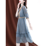 Dress Women's Summer Dress 2023 New High-End Embroidery Design Waist Thin French Style Skirt-Outfit