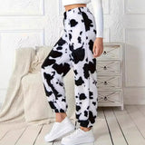 Ms. Autumn And Winter Fashion Explosion Cow Print Pattern Lady Loose Fashion Trousers