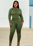 Plus Size Sexy Mesh Dot See Through Long Sleeve Top And Pant 2 Piece