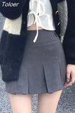 Korean Fashion Gray Pleated Skirt Women Vintage Cute High Waist Sexy Mini Skirts Kawaii Preppy Style Summer