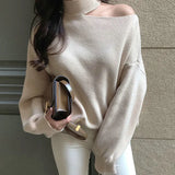 Women's Sweaters 2019 New Casual Solid Loose Sweater Bare Shoulders Knitted Pullovers Winter Oversized Sweaters