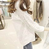 Summer Loose Shirt Women Hollow Out Cotton White Shirts Long Sleeve Embroidered Office Wear Shirt For