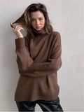 Autumn Winter Women Warm Soft Cashmere Turtleneck Sweaters Female Solid Overtise Wide Sleeve Knitted Sweater