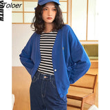 Women Knit Cardigan Spring Autumn V Neck Embroidered Outwear Elegant Long Sleeve Casual Buttons Female