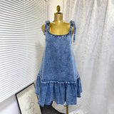Hot Summer New Fashion Splicing Sling Strap A-Word Denim Dress