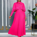 Lace Lantern Sleeve Dress Elegant Commuter Style Fold Dress