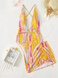 Summer Sexy Two 2 Piece Sets Skirts Bathing Suit Women Halter Backless Crop Top Beach Swimwear Bikini Print Matching