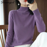 Pullover Women Vintage Sweater Spring Winter Half Turtleneck Woman Sweaters Retro Green Warm Knitted Women
