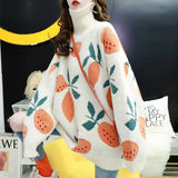 Plush Sweater Women Loose Turtleneck Female Pullovers Cute Fruit Printed Woman Sweater Winter Soft Sweet Thick