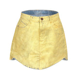TWOTWINSTYLE Individuality Denim Skirt For Women High Waist Patchwork Pockets Sexy Hot Mini Bodycon Skirts Female Summer