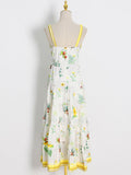 Loose Sling Dress For Women Sleeveless High Waist Print Colorblock Midi Dresses Female Summer Clothing Style