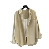 Shirt Women Loose Design Small Long Sleeves Long Folded Wearing Solid Shirt Outside The Shirt On The