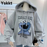 Women Oversized Sweatshirts Cartoon Print Top Streetwear Female Harajuku Drawstring Hooded Loose Long Pullover