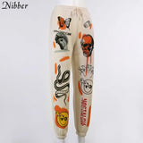 2021 Autumn Winter Trousers Street Wear Gothic Trend Cotton Multi-pattern Printing Bandage Thick Warm Casual Harem