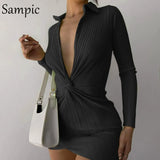 Dresses For Women 2021 Long Sleeve Dreep V Neck Striped Green Sexy Club Dress Bodycon Mini Wrap Ladies Dresses