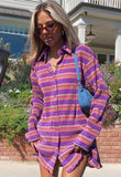 Casual Stripes Knit Purple Blouse