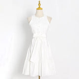 Vintage Tank Dress For Women Round Neck Sleeveless High Waist Loose Solid Mini Dresses Female Summer Clothing