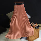 Womens High-Waisted Pleated Skirts Elastic Waist Blue Chiffon Maxi Skirt Pleated Long Office Skirt Summer Skirts For Women