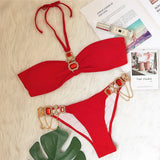 Toloer New Swimsuit Luxury Crystal Diamond Chain Women's Split Swimsuit Strapless Strap Sexy